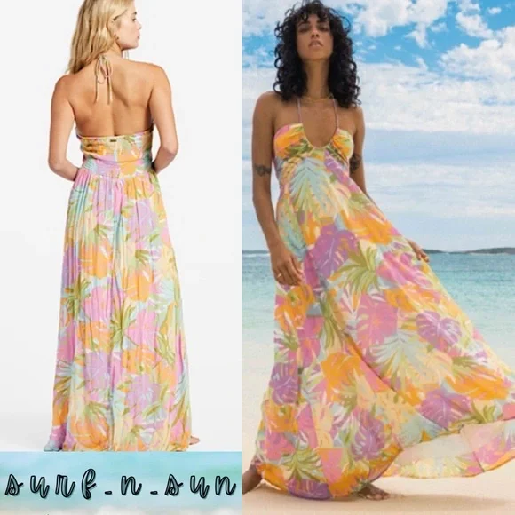 Billabong So Groovy Floral Tropical Pastel Maxi Dress -  threedaughtersproperties.com